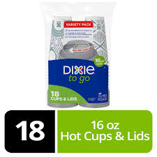 DIXIE TO GO HOT CUPS WITH LIDS  18 count 