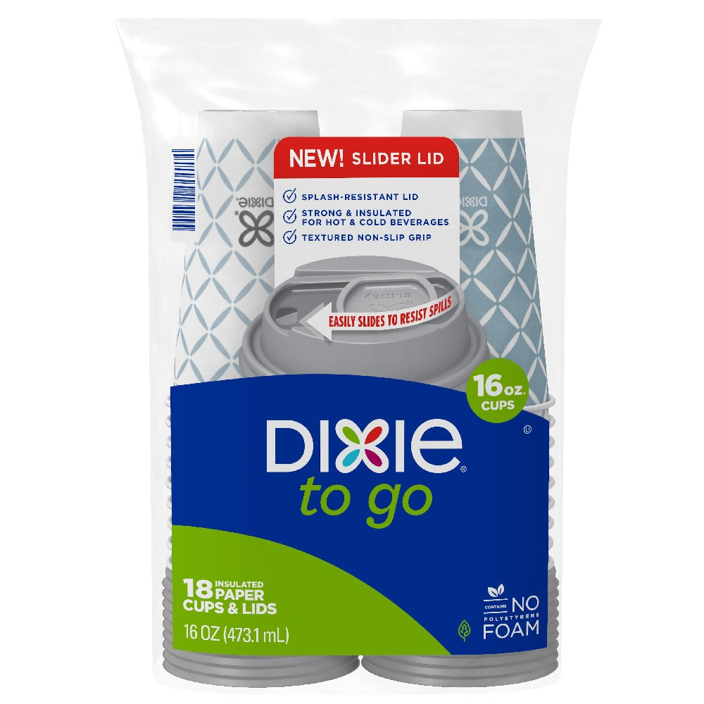 DIXIE TO GO HOT CUPS WITH LIDS  18 count 