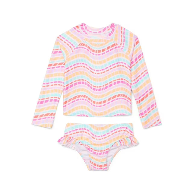 WONDER NATION TODDLER GIRL 2 PIECE RASHGUARD TANKINI SWIM SUIT Size 18M 