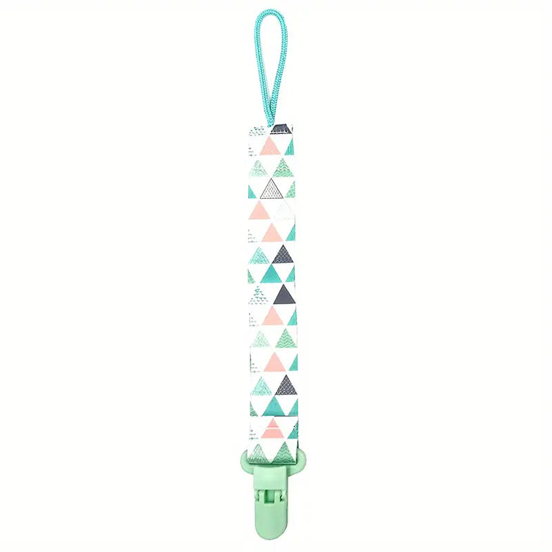 Baby Pacifier Holder Clip: Green Triangles