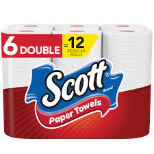 SCOTT PAPER TOWELS 6 rolls (=12 Regular Rolls)