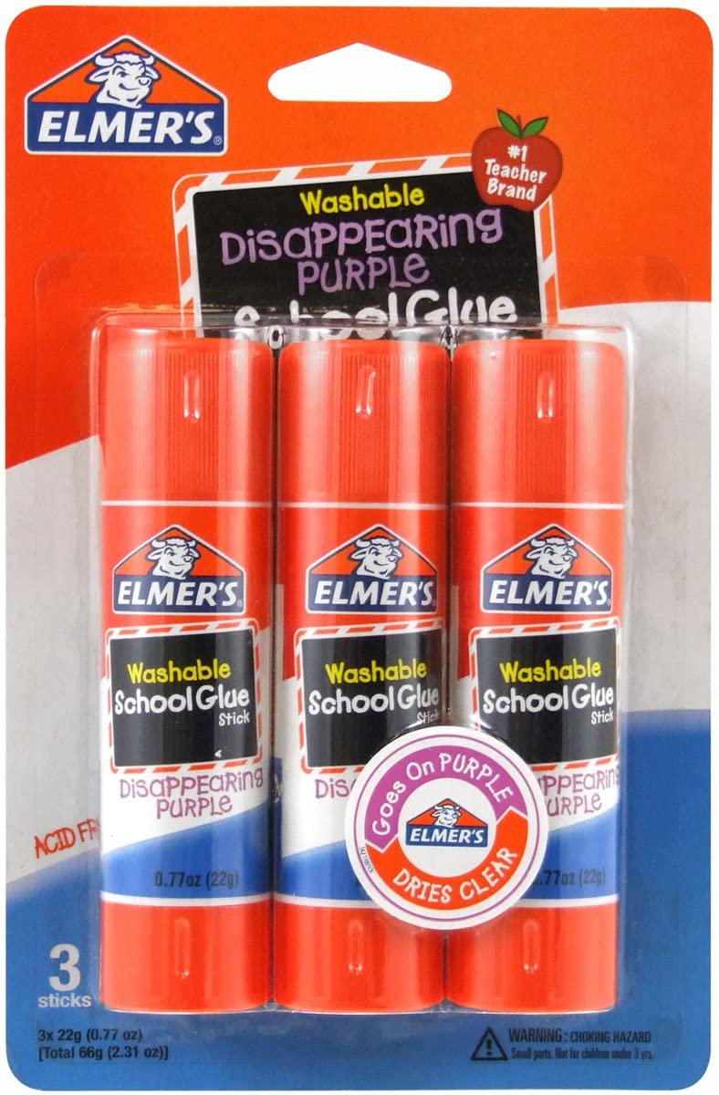 ELMER'S SCHOOL GLUE STICKS DISAPPEARING PURPLE 3 pack